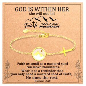 Stainless Steel Mustard Seed Faith Bracelet with Gold Cross